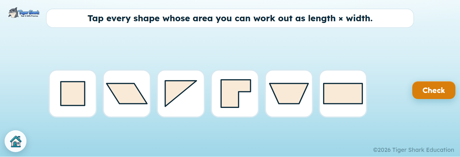 A maths question asking which shapes have area length times width